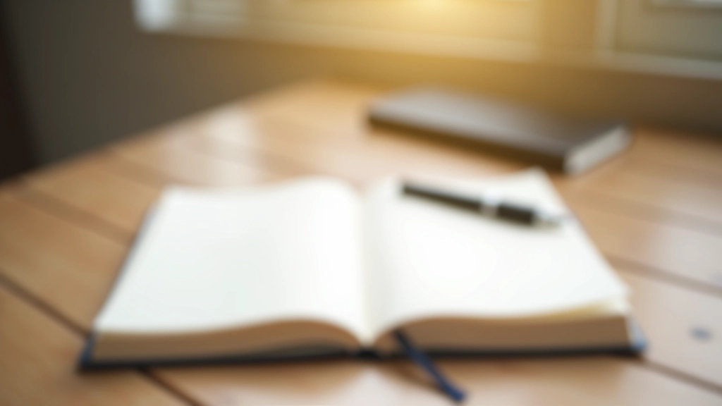 Caderno aberto com caneta sobre mesa de madeira, representando planeamento pessoal
